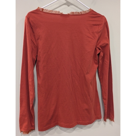 Sundance Catalog Burnt Orange Cotton Top With Silk Ruffles Size Small - Picture 4 of 5